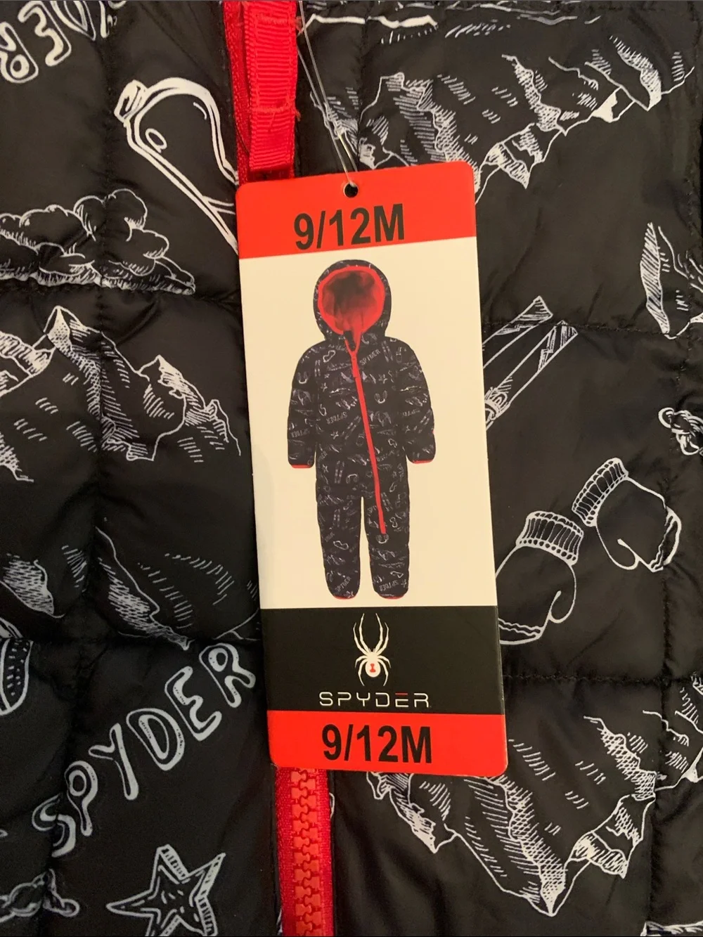 Spyder Snowsuit Snow Suit Black White Red Faux Fur Lined 9-12 Months Mittens New